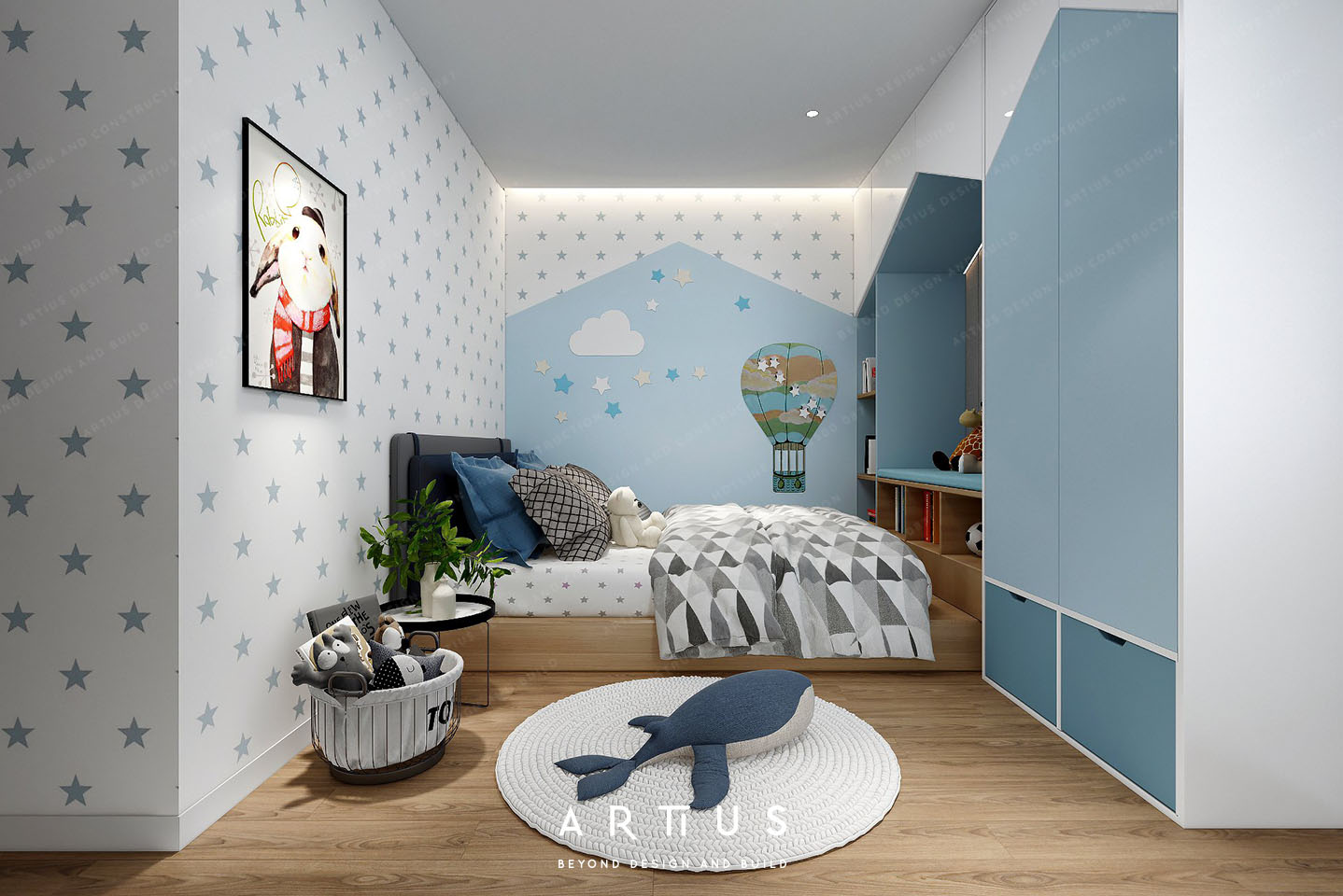 Gợi ý thiết kế phòng ngủ tone xanh dương
